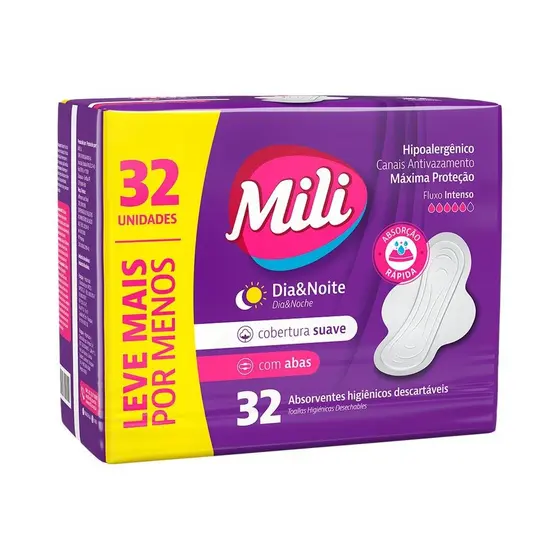 Absorvente Mili Dia E Noite C/32 Suave C/Abas Especial