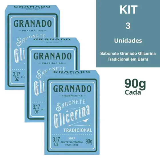 Kit 3 Sabonetes Granado Glicerina Tradicional em Barra 90g Cada