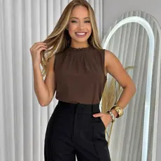 Blusa Feminina Regata Duna Gola Alta Elegante Social Moda Blogueira Tendência