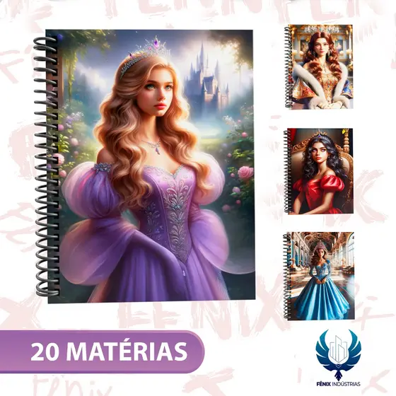 Caderno Universitário Capa Dura Decorado – Linha Princess 👑🌷