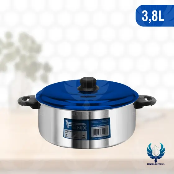 Caçarola de Alumínio Nº 22 com Alça – 3,8 Litros com Tampa Colorida | Linha Colored Lid | Indústrias Fênix