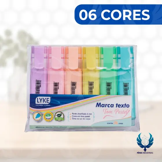 🖍️ Marca Texto LYKE - Kit com 6 Cores Pastel