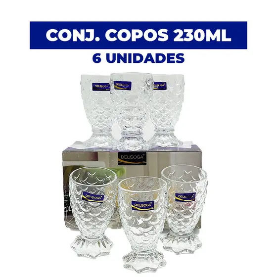 🍍 Conjunto de Copos de Vidro 230ml – Bico Abacaxi (6 Unidades)