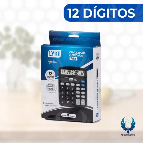 Calculadora Table LYKE – 12 Dígitos – Preta – Alimentação Solar e Pilha – Caixa com 1 Unidade