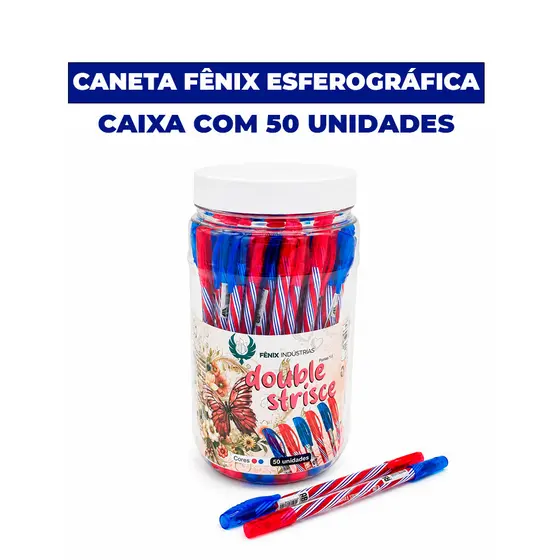Caneta Fênix Esferográfica Double Strisce 0.7mm – Caixa com 50 Unidades