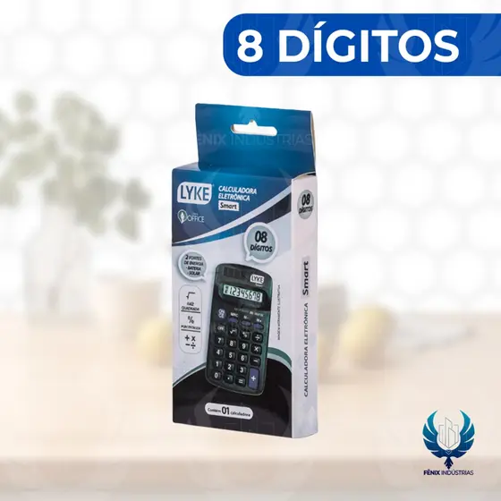 Calculadora Smart LYKE – 8 Dígitos – Preta – Bolso – Alimentação Solar e Pilha – Caixa com 1 Unidade