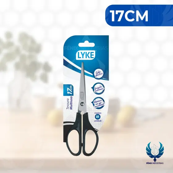 ✂️ Tesoura Multiuso 17cm LYKE Ref. 101864 | Blister com 1 unidade