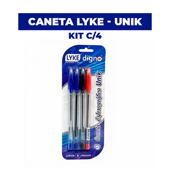 Caneta Esferográfica Lyke Unik 1.0mm - Kit com 4 Unidades