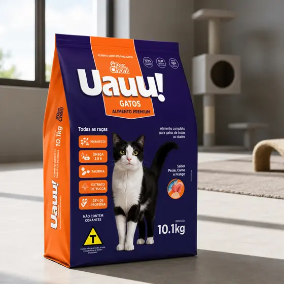 Ração Uauu para Gatos 10kg e barata com Fórmula Completa e Balanceada