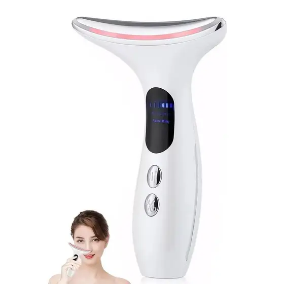Massageador Facial Massagem Rosto Pescoço Pele Anti rugas Linhas Expressao Evelhecimento Terapia Led Esquenta Massageia