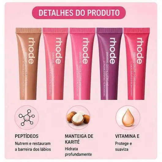 Rhode Glossy Lip Balm Hidratante Labial com Brilho Natural 9 Cores Peptide Lip Tint Longa Duração