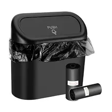 Kit Lixeira Para Carro Com Tampa Push E Rolos De Saquinhos De Lixo Coloridos