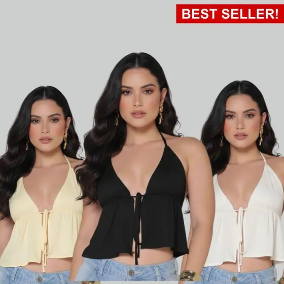 Cropped Feminino Estilosa Top Blusinha de Alcinha Batinha Decote Amarração Regatinha Estilosa