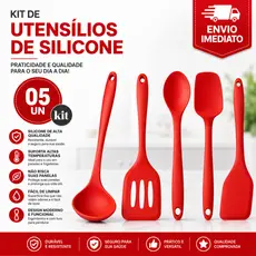 Kit 5 Utensílios de Cozinha Silicone Premium Concha Espátulas Colher Casa Cozinha Restaurante Buffet