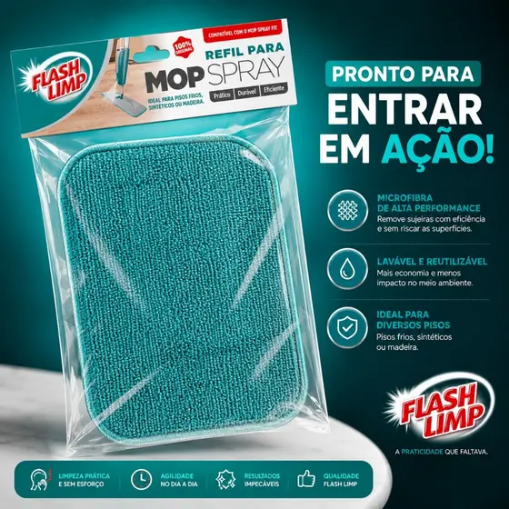 Refil microfibra verde, para Mop Spray Flash Limp