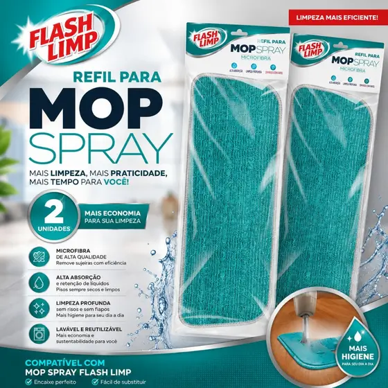 Kit 2 Refil microfibra verde para Mop Spray Flash Limp