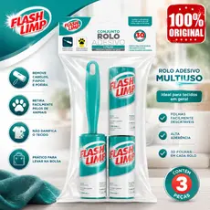 Rolo Adesivo + 2 Refis Tira Pelos 30 folhas Flash Limp