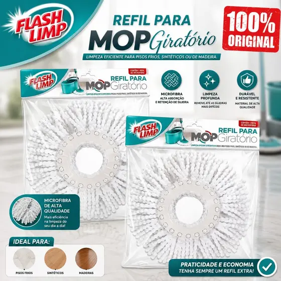 Refil Mop Giratorio Fit Kit Até 5 Uni RMOP5011 Flash Limp