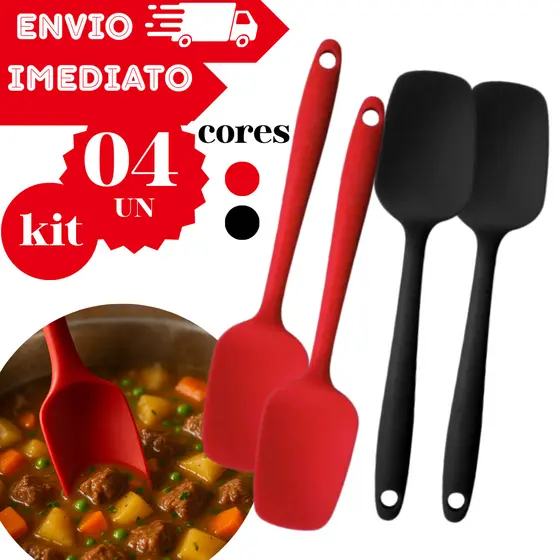 Kit Com 4 Espátula de Silicone Premium 27Cm Casa Cozinha Buffet Restaurante Primeira Linha