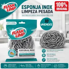 KIT COM 10 ESPONJAS LIMPEZA PESADA INOX FLASH LIMP