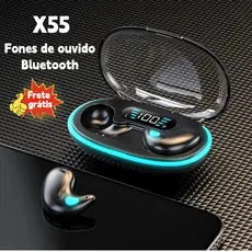 X55 Fones Bluetooth Sem Fio Ultra-Finos para Dormir 5.3 LED Display Recarregável