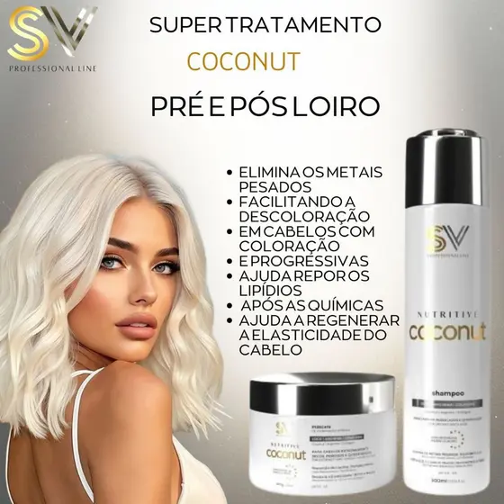 shampoo e máscara tramento capilar, cabelo secos elástico com químicas Cocnut tratamento shampoo e mascara