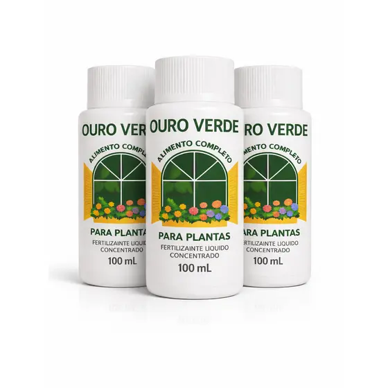Kit 3 Adubo Fertilizante Líquido Ouro Verde 100ml para Plantas e Flores
