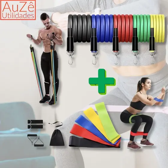 Kit Treino 11 Itens Elástico Extensor 5 Mini Band Exercício Em Casa Fortalecedor De Músculos Fitness
