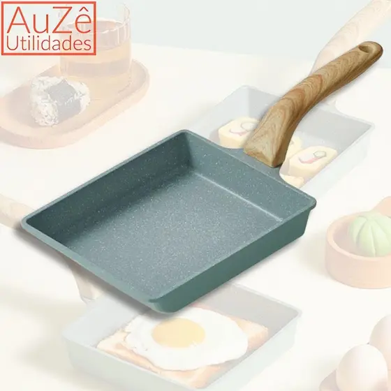 Frigideira Antiaderente Japonesa quadrada De Omelete Panqueca Com Alça De Madeira Multiuso