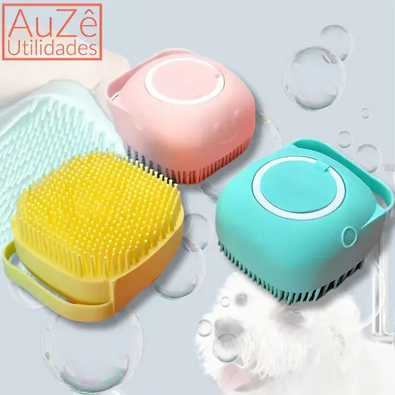 Escova De Banho Pente Silicone Dispenser Shampoo Sabonete Pet Banho Tosa Cães e Gatos