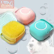 Escova De Banho Pente Silicone Dispenser Shampoo Sabonete Pet Banho Tosa Cães e Gatos