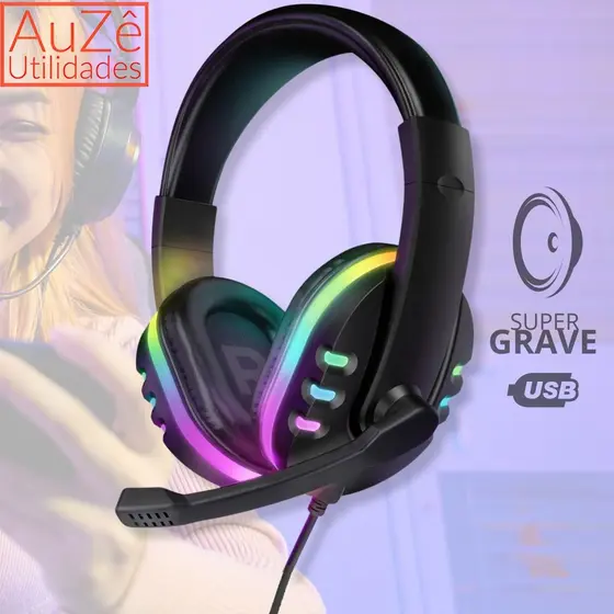 Fone De Ouvido Headset Fone Gamer Led Rgb Celular microfone USB Pc Notebook iluminado