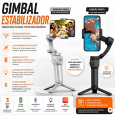 Estabilizador para Smartphone Gimbal 3 Eixos Detecção Automática Pessoa Animal e Objeto