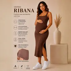 Vestido Longo feminino gestante gravidez com fenda lateral casual diario canelado ribana premium algodão sem manga