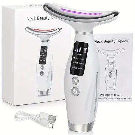Massageador De Pele Firmeza Pescoço Led de 7 Modos Massageador Portátil Beleza para Rosto e Pescoço