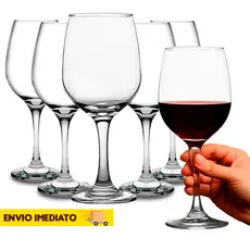 Jogo de Taças com 6 Unidades de Vidro 340ml Brilhante Vinho Água Cristal Luxo Original