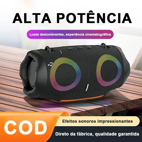 Caixa De Som Bluetooth Portátil com Luz RGB Dinâmica Grave Potente Bluetooth Bateria Longa Duração
