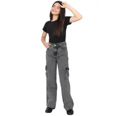 calça cargo jeans wide leg pantalona menina bolsos laterais infantil juvenil 10 ao 16