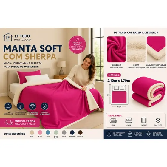Coberdrom Manta Soft e Sherpa Solteiro Medidas 1.60 larg x 1.85 comp super macio luxo varias cores e estampas