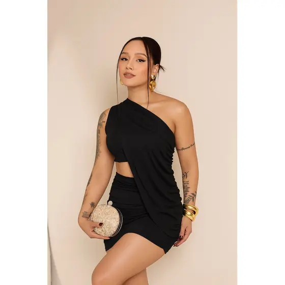 Conjunto Feminino 3 Peças Bata Mula Manca Suplex Cintura Alta Elegante Moda Gringa