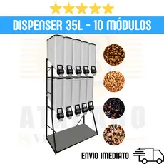Dispenser de Ração 35L 10 Módulos Mec Pet Expositor Armazenador Cães Cereais Grãos 140KG a 175KG