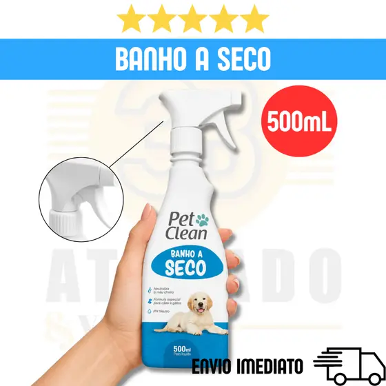 Spray Banho a Seco Pet Clean 500ml | 1 a 4 Unidades | Limpeza Sem Água Neutraliza Odores para Cães e Gatos