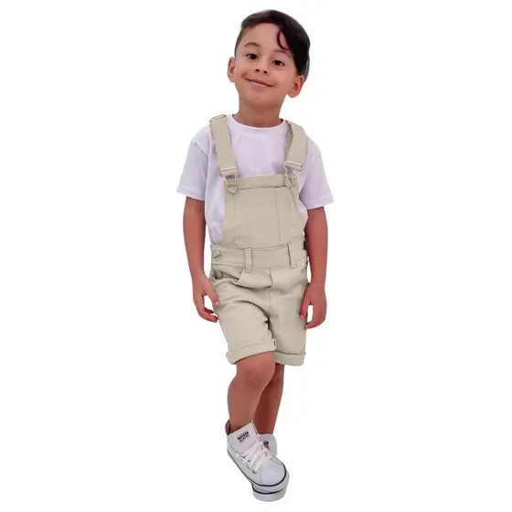 Jardineira De Bermuda Sarja Masculina Infantil Estilo de Verão Praticidade e Charme para o Verão