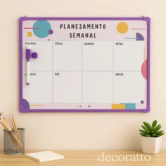 Lousa Magnética de Anotações Quadro Planner  + Caneta + 2 Imãs -Planejamento Semanal Colorido