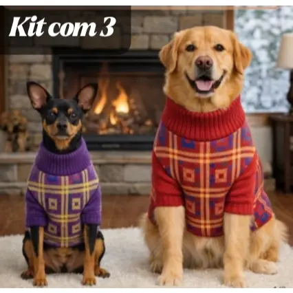 Kit 3 Unid Roupa de Inverno para Cachorro Tamanho P Quentinha Confortável para Porte Pequeno