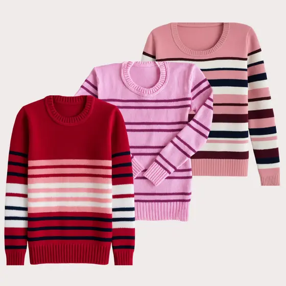 Kit 3 Suéter Tricô Infantil Menina Cores Sortidas