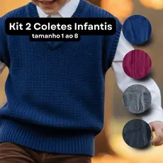 Kit 2 Coletes de Tricot Infantil Meninos – Tamanhos 1 ao 8 Cor Sortida Tecido Macio Leve e Confortável