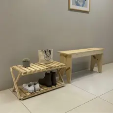 Kit Banco e Sapateira Dobrável de Pinus Banco + Sapateira 2 Andares Multiuso Decorativa para Sala, Varanda e Flores