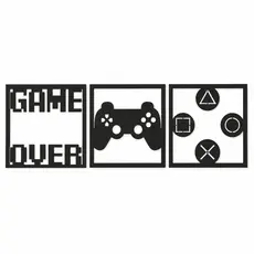 Quadros Gamer Decorativos MDF Preto 3mm Kit 3 Peças Para Sala Quarto Parede Controle Game Over Geek