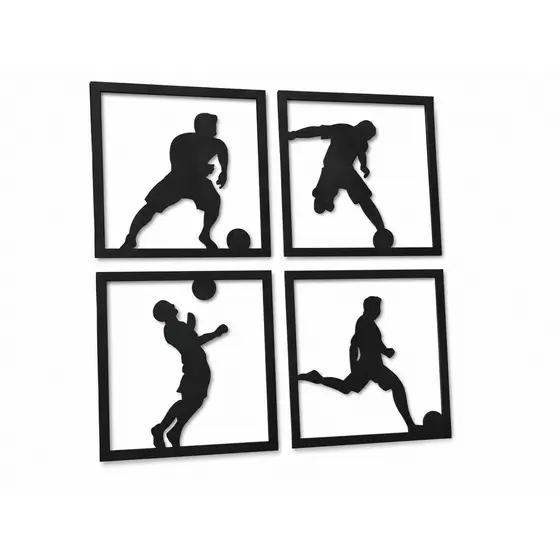 Quadros Decorativos Futebol Kit 4 Peças MDF Preto 3mm Para Quarto Gamer Sala Parede Esportiva
